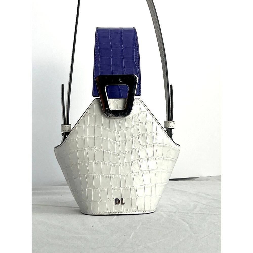 Danse Lente Croc Embossed Johnny Mini Bucket bag in White & Purple
